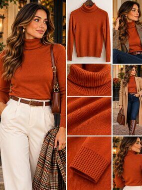Orvis Silk Cashmere Turtleneck Sweater S Burnt Orange Rust Quiet Luxury